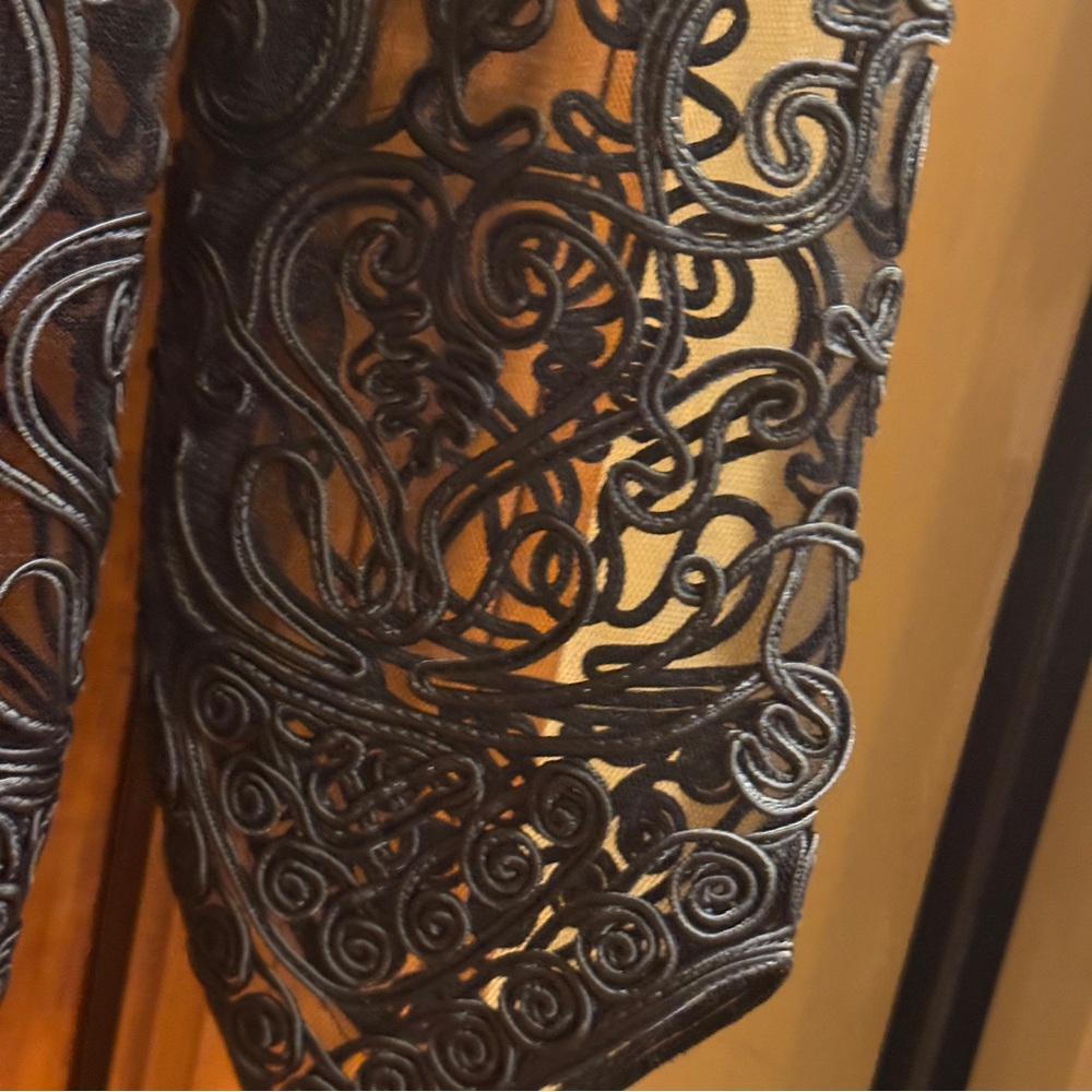 Sheer Embroidered Black Long-Sleeve Top - Picture 7 of 16